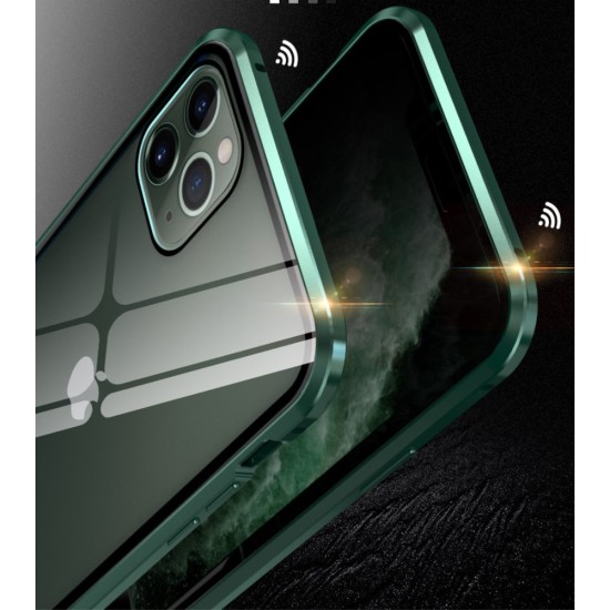 Magnetic Full Glass Back Case priekš Samsung Galaxy A71 A715 - Melns - alumīnija bampers ar priekšējo un aizmugurējo aizsargstiklu