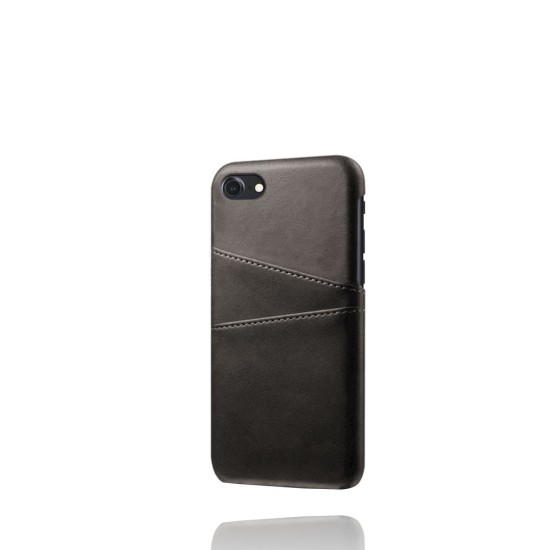Double Card Slots PU Leather Coated PC Back Case для Apple iPhone 7 / 8 / SE2 (2020) / SE3 (2022) - Чёрный - чехол-накладка из искусственной кожи с двумя кармашками для карт