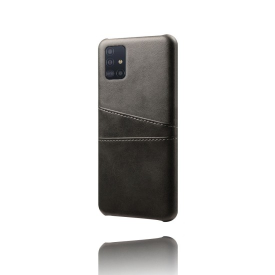 Double Card Slots PU Leather Coated PC Back Case priekš Samsung Galaxy A51 A515 - Melns - mākslīgās ādas aizmugures maciņš ar divām kabatiņām priekš kartēm