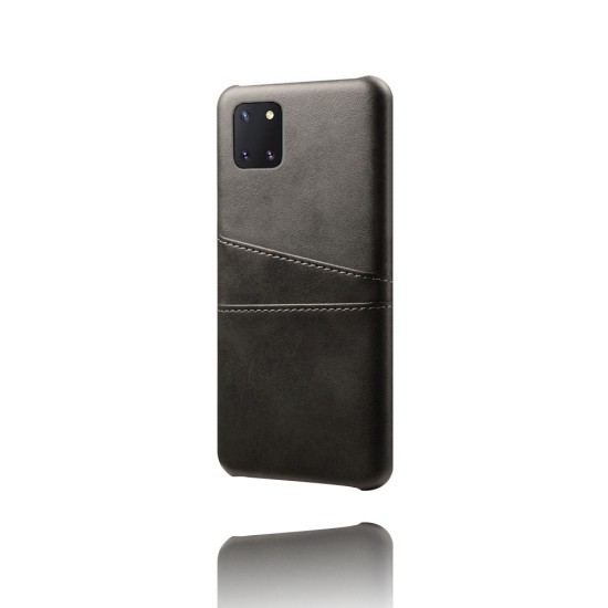 Double Card Slots PU Leather Coated PC Back Case priekš Samsung Galaxy Note 10 Lite N770 - Melns - mākslīgās ādas aizmugures maciņš ar divām kabatiņām priekš kartēm