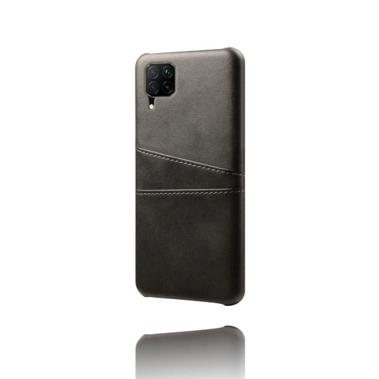 Double Card Slots PU Leather Coated PC Back Case priekš Huawei P40 Lite - Melns - mākslīgās ādas aizmugures maciņš ar divām kabatiņām priekš kartēm