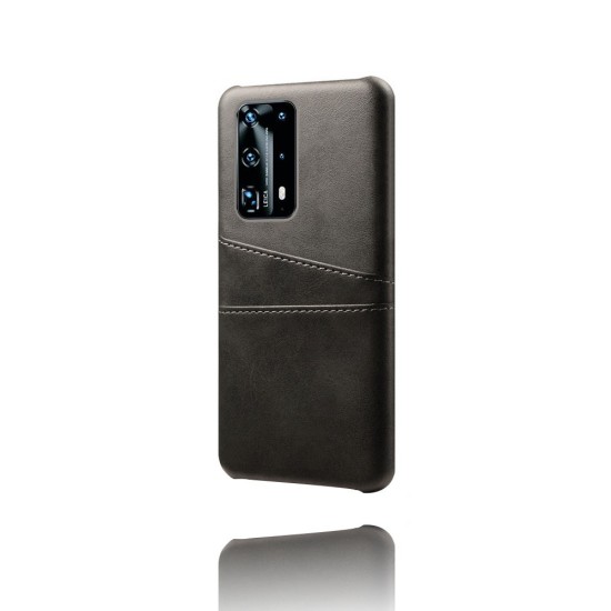 Double Card Slots PU Leather Coated PC Back Case priekš Huawei P40 - Melns - mākslīgās ādas aizmugures maciņš ar divām kabatiņām priekš kartēm