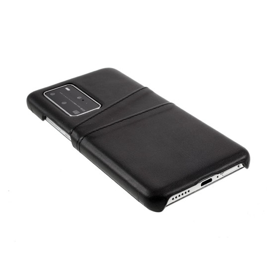 Double Card Slots PU Leather Coated PC Back Case priekš Huawei P40 Pro - Melns - mākslīgās ādas aizmugures maciņš ar divām kabatiņām priekš kartēm