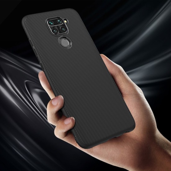 Twill Texture Silicone Mobile Phone Cover Shell priekš Xiaomi Redmi Note 9 - Melns - triecienizturīgs silikona aizmugures apvalks (bampers, vāciņš, slim TPU silicone case shell cover, bumper)