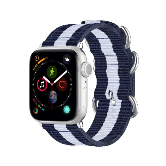 Nylon Canvas Smart Watch Replacement Strap priekš Apple Watch 38 / 40 / 41 mm - Zils / Balts - neilona siksniņas (jostas) pulksteņiem