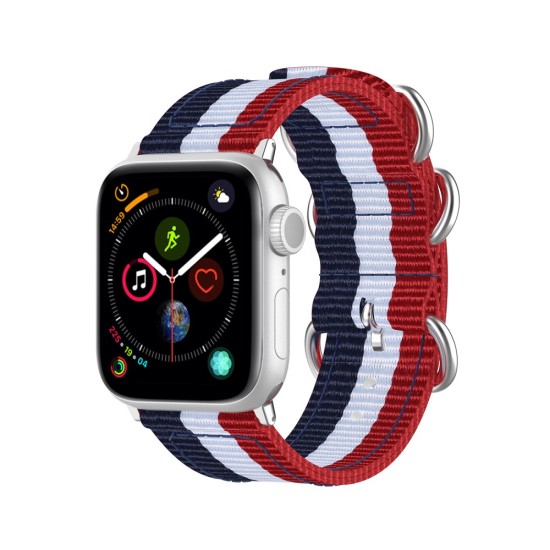 Nylon Canvas Smart Watch Replacement Strap priekš Apple Watch 42 / 44 / 45 mm / Ultra 49 mm - Zils / Balts / Sarkans - neilona siksniņas (jostas) pulksteņiem