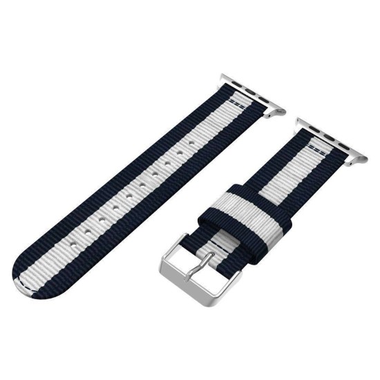 Metal Buckle Woven Nylon Smart Watch Strap priekš Apple Watch 38 / 40 / 41 mm - Zils / Balts - neilona siksniņas (jostas) pulksteņiem