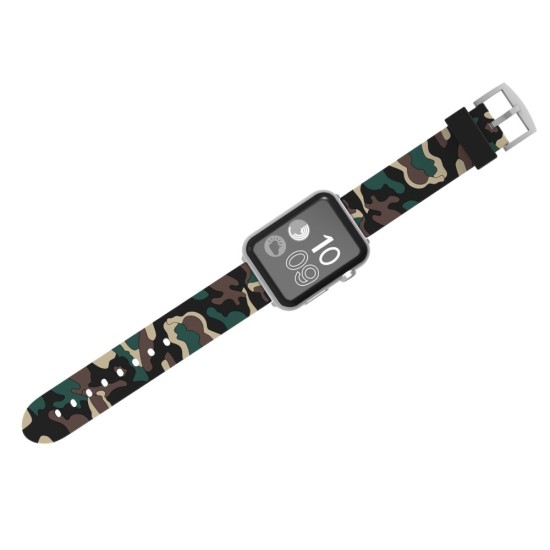 Camouflage Pattern Flexible Silicone Watch Strap priekš Apple Watch 42 / 44 / 45 mm / Ultra 49 mm - Tumši Zaļš - silikona siksniņas (jostas) priekš pulksteņiem