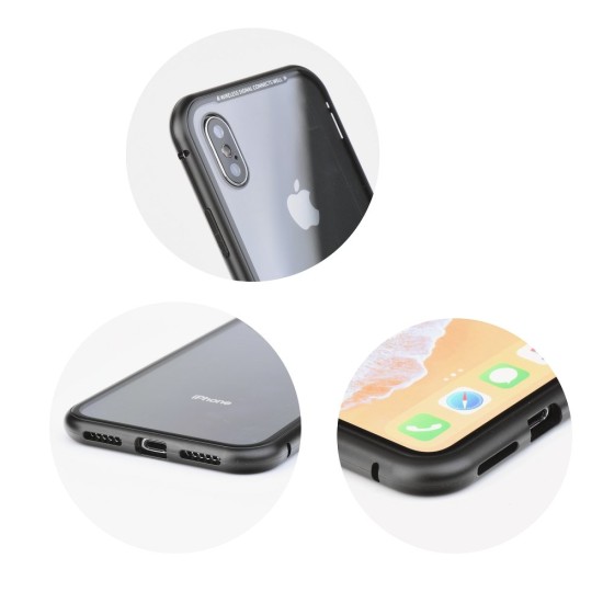 Magneto Aluminium Case with Back Tempered Glass and Silicone priekš Apple iPhone 12 mini - Melns - alumīnija bampers ar aizmugures aizsargstiklu / bampers-vāciņš