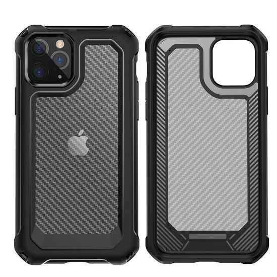 Carbon Fiber Texture PC / TPU Hybrid Back Case priekš Apple iPhone 11 Pro - Melns - triecienizturīgs silikona-plastikāta aizmugures apvalks / bampers-vāciņš