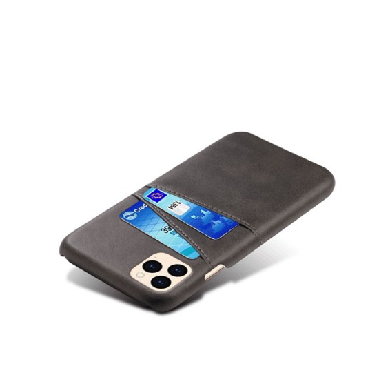 Double Card Slots PU Leather Coated PC Back Case для Apple iPhone 12 / 12 Pro - Чёрный - чехол-накладка из искусственной кожи с двумя кармашками для карт