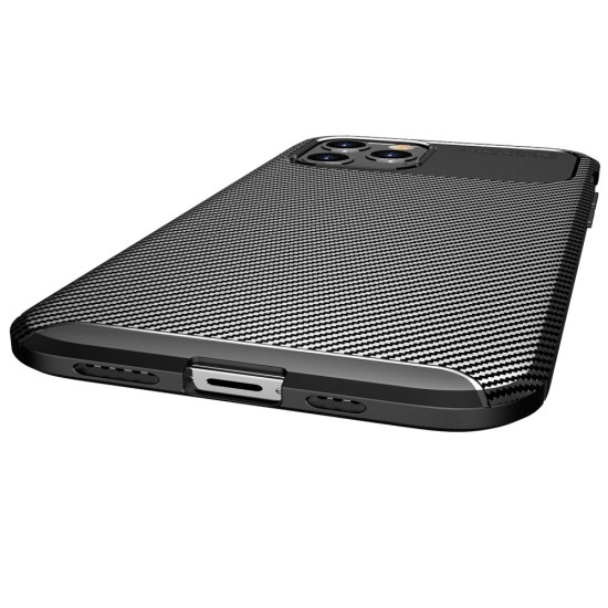 Carbon Fiber Texture Shockproof TPU Phone Cover priekš Apple iPhone 12 Pro Max - Melns - triecienizturīgs silikona aizmugures apvalks / bampers-vāciņš