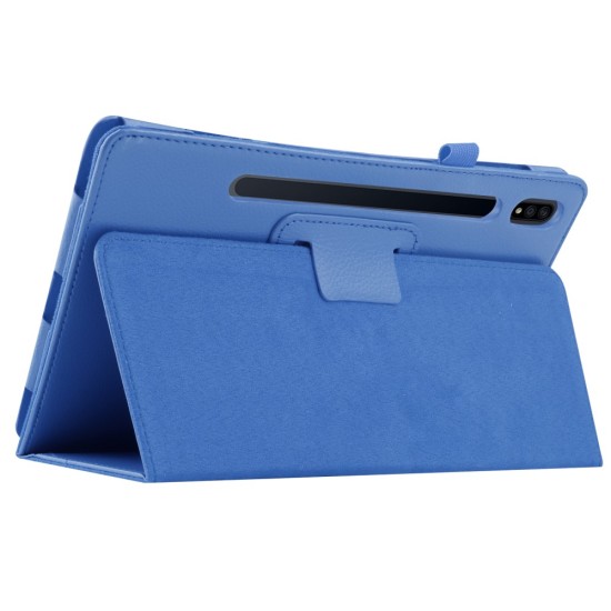 Litchi Texture Leather Stand Protective Case priekš Samsung Galaxy Tab S7 T870 / T875 / Tab S8 X700 / X706 - Gaiši Zils - sāniski atverams maciņš ar stendu