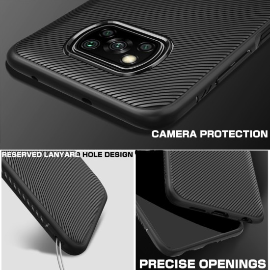 Twill Texture Silicone Mobile Phone Cover Shell priekš Xiaomi Poco X3 NFC / X3 Pro - Melns - triecienizturīgs silikona aizmugures apvalks / bampers-vāciņš