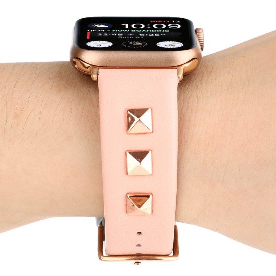 Genuine Leather Watchband with Rose Gold Fastener priekš Apple Watch 38 / 40 / 41 mm - Rozā - dabīgās ādas siksniņa priekš pulksteņiem ar saspraudi