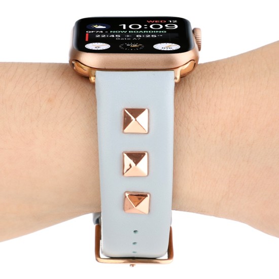 Genuine Leather Watchband with Rose Gold Fastener priekš Apple Watch 38 / 40 / 41 mm - Gaiši Zils - dabīgās ādas siksniņa priekš pulksteņiem ar saspraudi