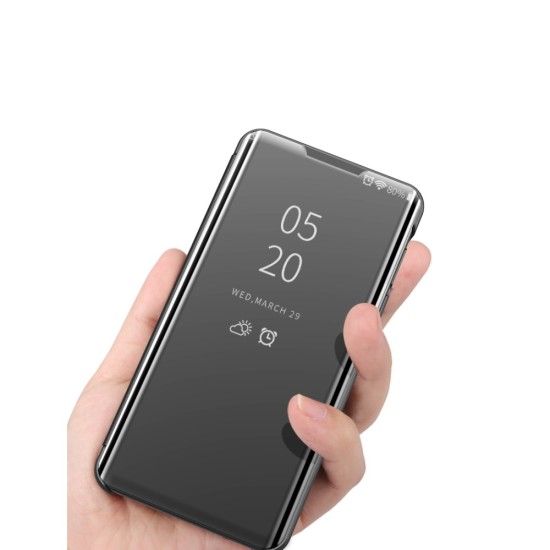 Smart Clear View Book Case priekš Samsung Galaxy A42 5G A426 - Melns - sāniski atverams grāmatveida maciņš ar stendu