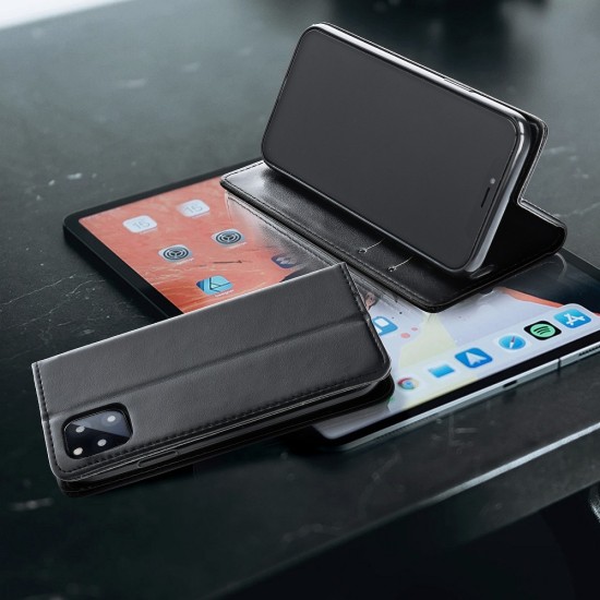 Smart Magnetic Case priekš Samsung Galaxy M21 M215 - Melns - sāniski atverams mākslīgas ādas maciņš ar stendu