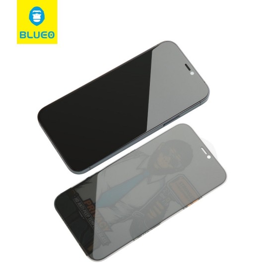 Mr. Monkey 5D Strong Privacy Anti-Peep Full Glue Tempered Glass protector priekš Apple iPhone 12 / 12 Pro - Melns - Ekrāna Aizsargstikls / Bruņota Stikla Aizsargplēve