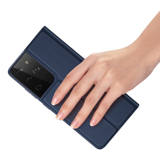 Dux Ducis Skin Pro series priekš Samsung Galaxy S21 Ultra G998 - Tumši Zils - sāniski atverams maciņš ar magnētu un stendu
