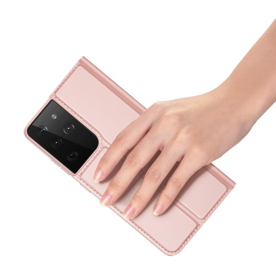 Dux Ducis Skin Pro series priekš Samsung Galaxy S21 Ultra G998 - Rozā Zelts - sāniski atverams maciņš ar magnētu un stendu