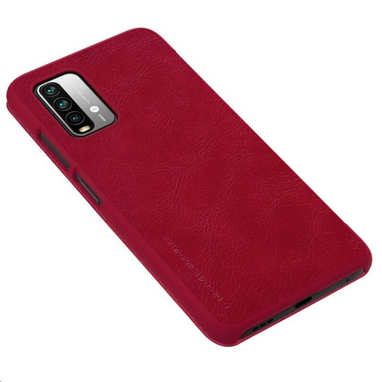 NILLKIN Qin Series Card Holder Leather Flip Case priekš Xiaomi Redmi 9T / Poco M3 - Sarkans - sāniski atverams maciņš (ādas maks, grāmatiņa, leather book wallet case cover)