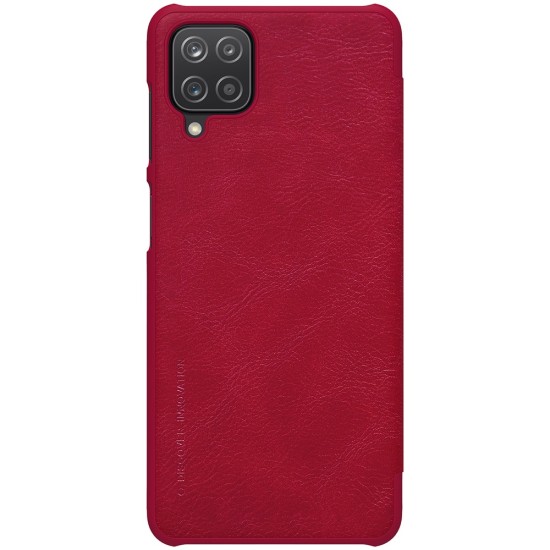 NILLKIN Qin Series Card Holder Leather Flip Case priekš Samsung Galaxy A12 A125 - Sarkans - sāniski atverams maciņš (ādas maks, grāmatiņa, leather book wallet case cover)