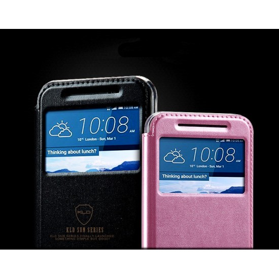 Kalaideng Sun series HTC One M9 - Rozā - sāniski atverams maciņš ar lodziņu un stendu (ādas maks, grāmatiņa, leather book wallet case cover stand)