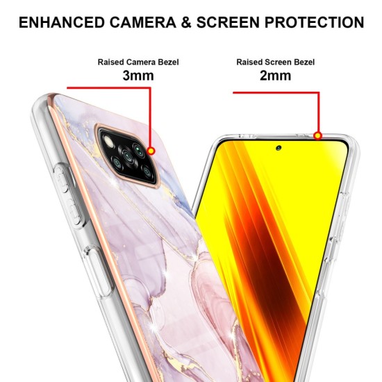 IMD Electroplating Marble Pattern TPU Phone Shell priekš Xiaomi Poco X3 NFC / X3 Pro - Rozā Zelts - silikona aizmugures apvalks / bampers-vāciņš