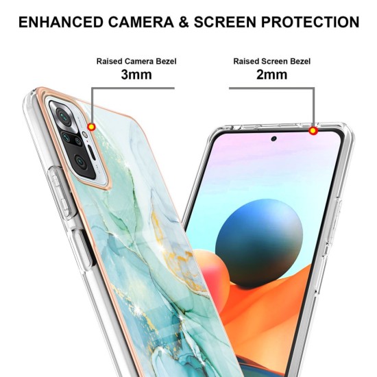 IMD Electroplating Marble Pattern TPU Phone Shell priekš Xiaomi Redmi Note 10 Pro - Zaļš - silikona aizmugures apvalks / bampers-vāciņš