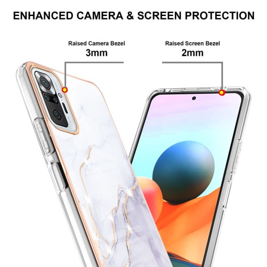 IMD Electroplating Marble Pattern TPU Phone Shell priekš Xiaomi Redmi Note 10 Pro - Balts - silikona aizmugures apvalks / bampers-vāciņš