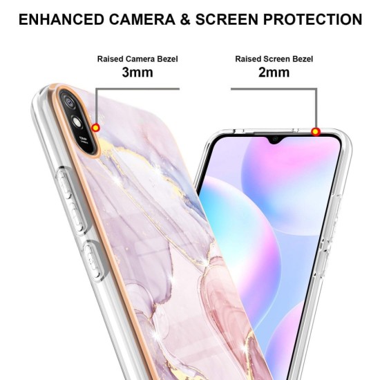 IMD Electroplating Marble Pattern TPU Phone Shell priekš Xiaomi Redmi 9A - Rozā Zelts - silikona aizmugures apvalks / bampers-vāciņš