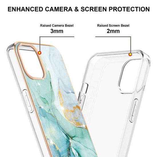IMD Electroplating Marble Pattern TPU Phone Shell priekš Apple iPhone 13 - Zaļš - silikona aizmugures apvalks / bampers-vāciņš