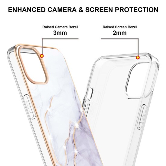 IMD Electroplating Marble Pattern TPU Phone Shell priekš Apple iPhone 13 - Balts - silikona aizmugures apvalks / bampers-vāciņš