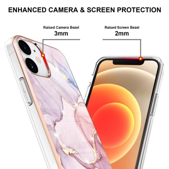 IMD Electroplating Marble Pattern TPU Phone Shell priekš Apple iPhone 12 / 12 Pro - Rozā Zelts - silikona aizmugures apvalks / bampers-vāciņš