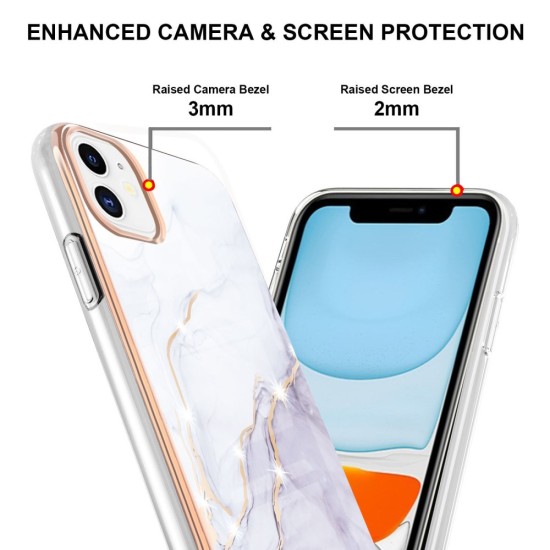 IMD Electroplating Marble Pattern TPU Phone Shell priekš Apple iPhone 11 - Balts - silikona aizmugures apvalks / bampers-vāciņš