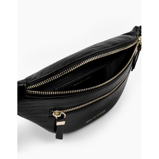 iDeal of Sweden SS22 Lola Utility Belt Bag - Glossy Black Croco - Recycled - sieviešu jostas / pleca soma