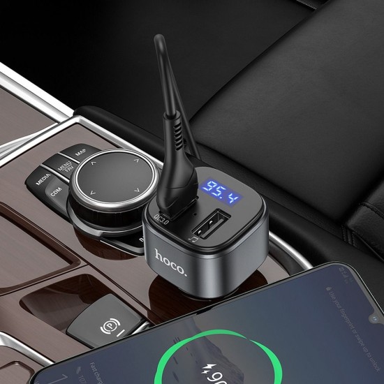 Hoco E67 Car Charger 18W QC / Wireless FM Transmitter ar Bluetooth V5.0 JL 12/24V 2xUSB - USB FM Transmitteris un auto lādētājs, MP3 Audio atskaņotājs