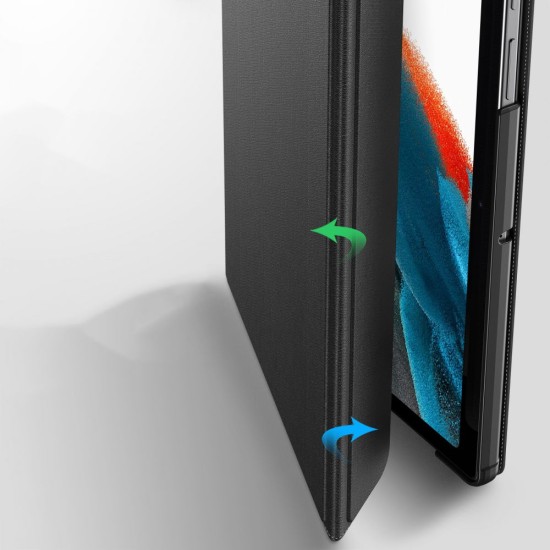 Infiland Classic Stand Book Case priekš Samsung Galaxy Tab A8 10.5 X200 / X205 - Melns - sāniski atverams maciņš ar magnētu un stendu