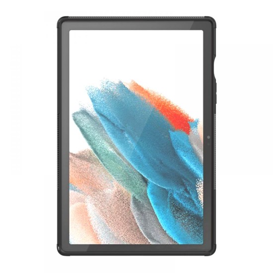 Tech-Protect Armorlok Back Case with Stand priekš Samsung Galaxy Tab A8 10.5 X200 / X205 - Melns - triecienizturīgs silikona-plastikāta aizmugures apvalks ar statīvu