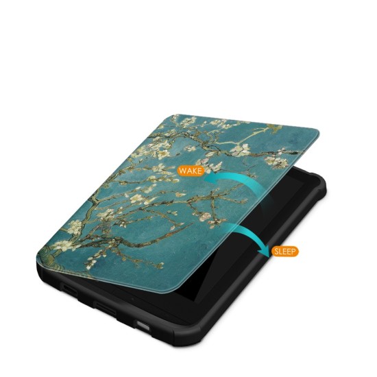 PocketBook Printing Case priekš Basic 4 (606) / Lux 2 (616) / Touch Lux 4 / 5 (627, 628) / Touch HD3 (632) / Color (633) - Sakura - mākslīgās ādas sāniski atverams maks / maciņš