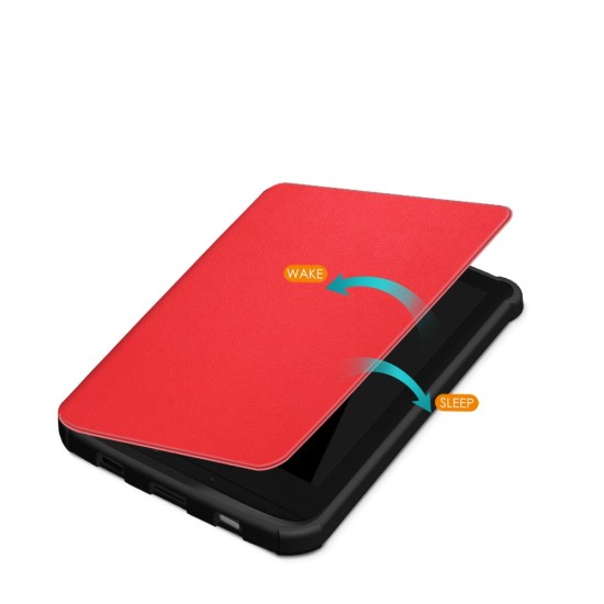 PocketBook Solid Color Case priekš Basic 4 (606) / Lux 2 (616) / Touch Lux 4 / 5 (627, 628) / Touch HD3 (632) / Color (633) - Sarkans - mākslīgās ādas sāniski atverams maks / maciņš