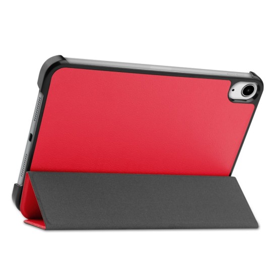 Tri-fold Stand PU Smart Auto Wake/Sleep Leather Case priekš Apple iPad mini 6 (2021) - Sarkans - sāniski atverams maciņš ar stendu