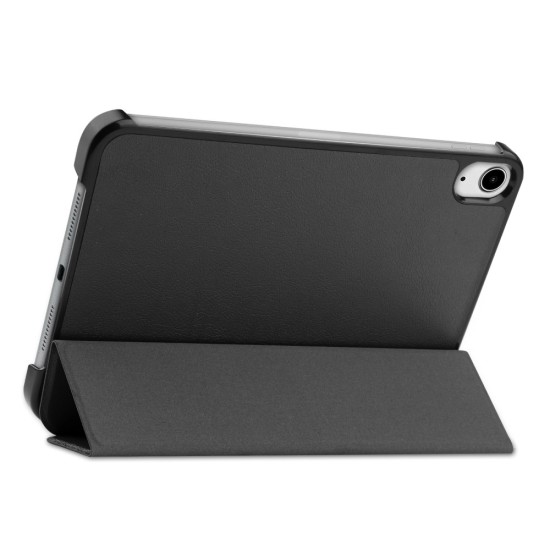 Tri-fold Stand PU Smart Auto Wake/Sleep Leather Case priekš Apple iPad mini 6 (2021) - Melns - sāniski atverams maciņš ar stendu