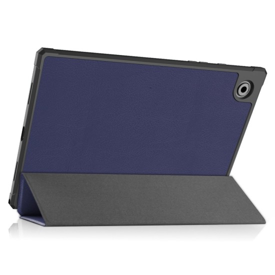 Tri-fold Stand PU Smart Auto Wake/Sleep Leather Case priekš Samsung Galaxy Tab A8 10.5 X200 / X205 - Tumši Zils - sāniski atverams maciņš ar stendu