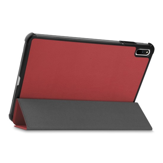 Tri-fold Stand PU Smart Auto Wake/Sleep Leather Case priekš Huawei MatePad 11 - Bordo - sāniski atverams maciņš ar stendu