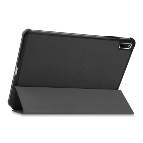 Tri-fold Stand PU Smart Auto Wake/Sleep Leather Case priekš Huawei MatePad 11 - Melns - sāniski atverams maciņš ar stendu