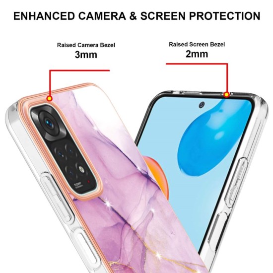 IMD Electroplating Marble Pattern TPU Phone Shell priekš Xiaomi Redmi Note 11 / Note 11S - Violets - silikona aizmugures apvalks / bampers-vāciņš