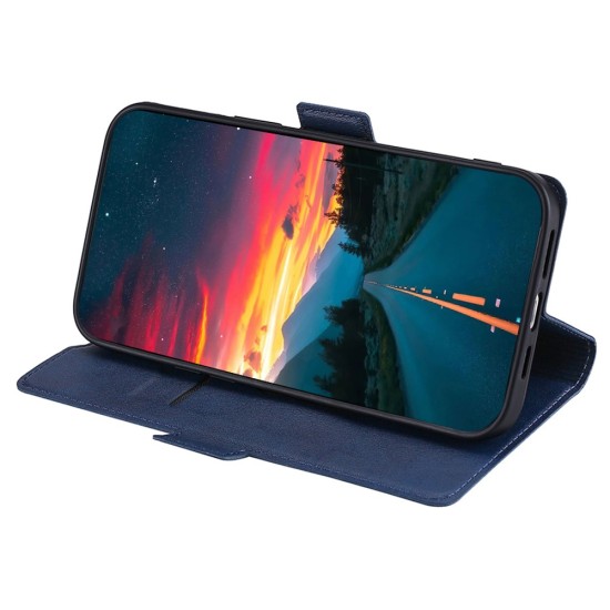 Ultra-thin PU Leather Magnetic Closure Phone Case priekš Xiaomi Poco X4 Pro 5G - Tumši Zils - sāniski atverams maciņš ar magnētu un stendu / grāmatveida maks