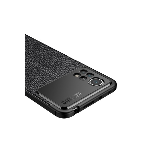 Litchi Skin PU Leather Coated TPU Mobile Phone Case priekš Xiaomi Poco X4 Pro 5G - Melns - ādas imitācijas triecienizturīgs silikona aizmugures apvalks (maciņš, bampers, vāciņš, slim cover, bumper, back case)
